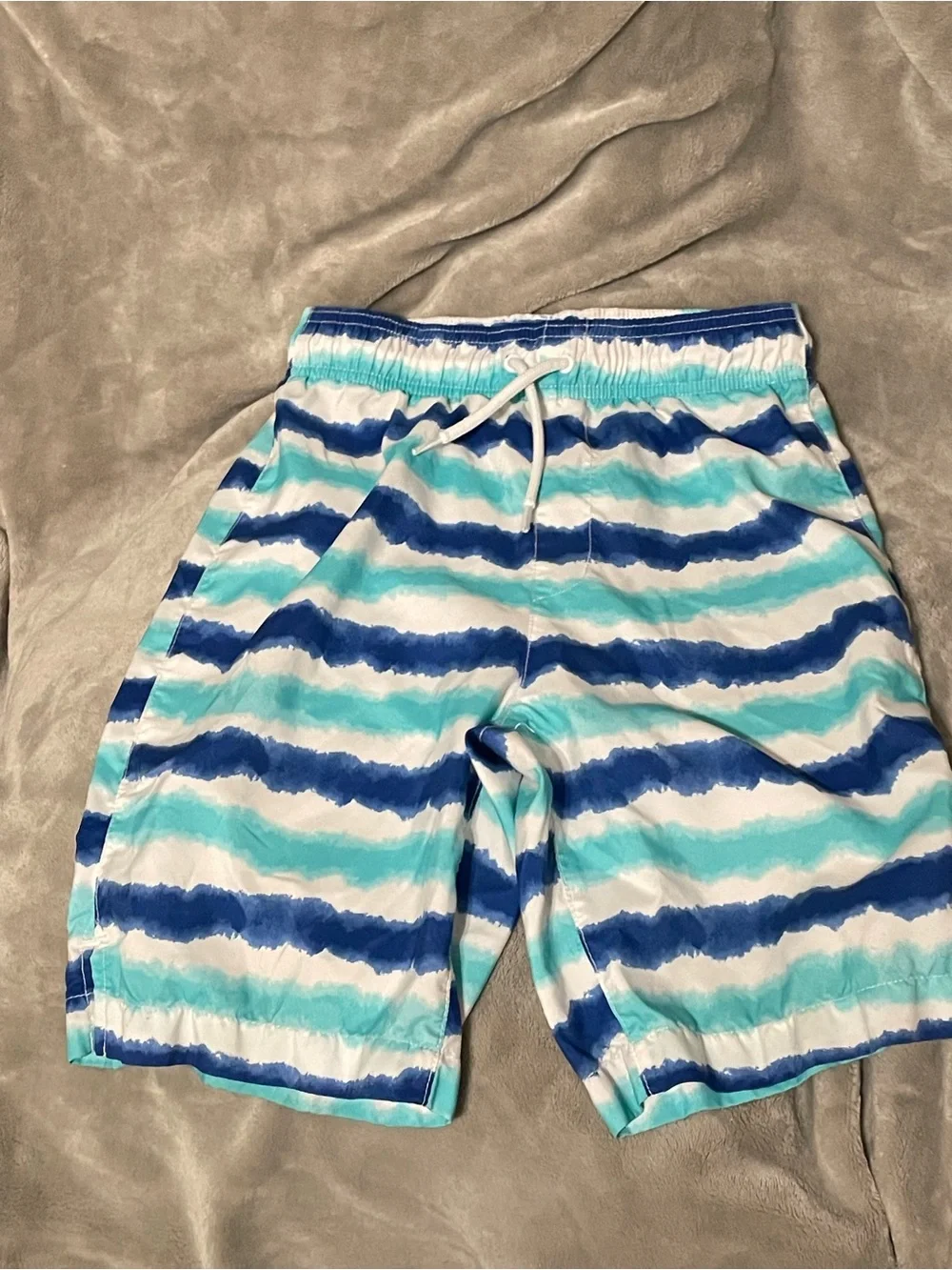 Kids Blue Beach Pajama Set - Long Sleeve Top & Striped Shorts